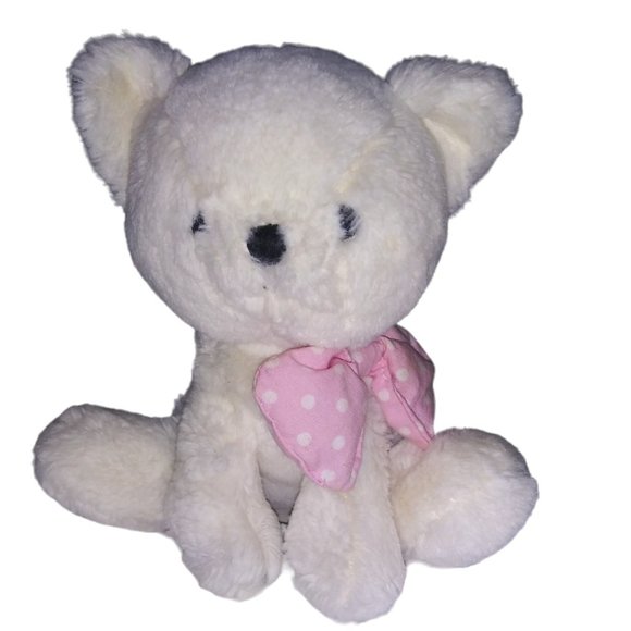 JELLYCAT LONDON White Kitty Stuffed Cat Plush Pink Polka Dot Bow Retired 2698 - Picture 1 of 10